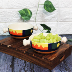 The Artisan Emporium Boho Fiesta Hand-painted Hut Snack Bowls With Handles Set Of 2