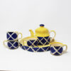 The Artisan Emporium Blue Moroccan Print Ceramic Hand-painted Tea Set Of 1 Kettle, 1 Tray & 4 Tea Cups