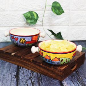 The Artisan Emporium Exotic Panorama Hand-painted Hut Snack Bowls With Handles Set Of 2