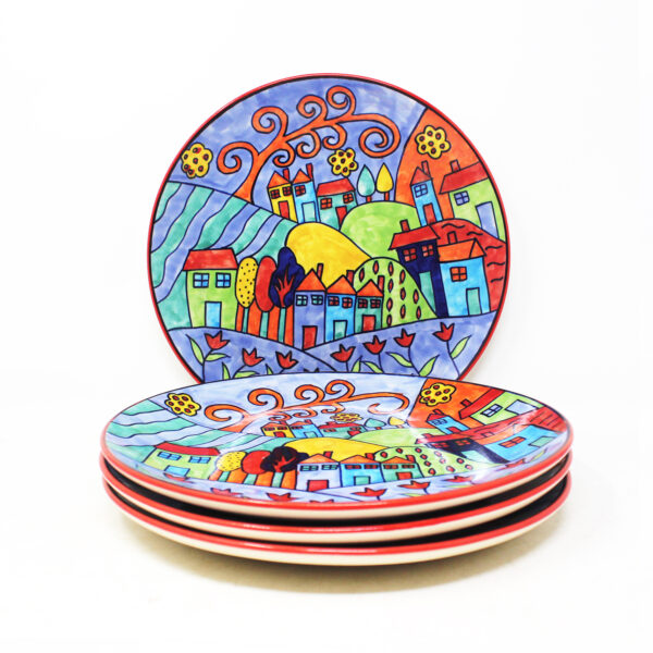 The Artisan Emporium Exotic Panorama Hand-painted Dinner Plates Set Of 4(10 inches)