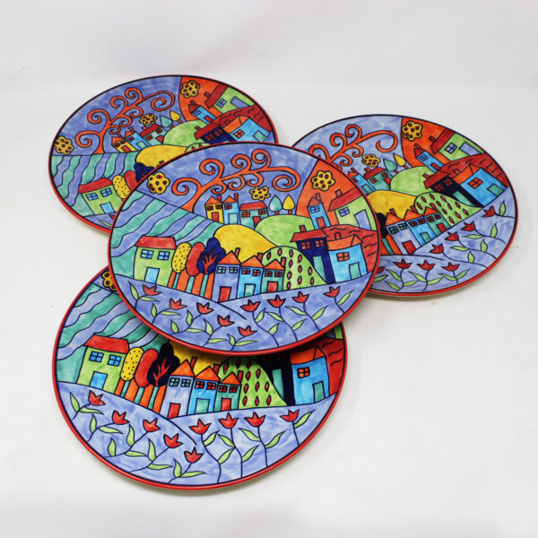 The Artisan Emporium Exotic Panorama Hand-painted Dinner Plates Set Of 4(10 inches)