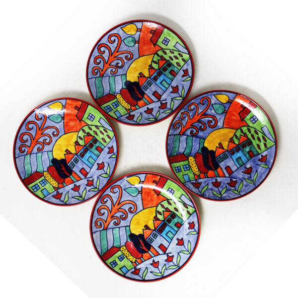 The Artisan Emporium Exotic Panorama Hand-painted Side Plates Set Of 4(7 inches)