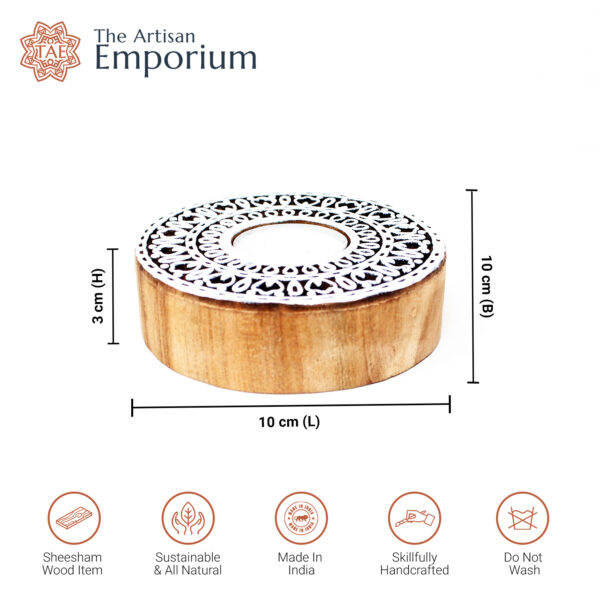 Round Mandala Wooden Block Handcrafted Tealight Candle Holder from The Artisan Emporium