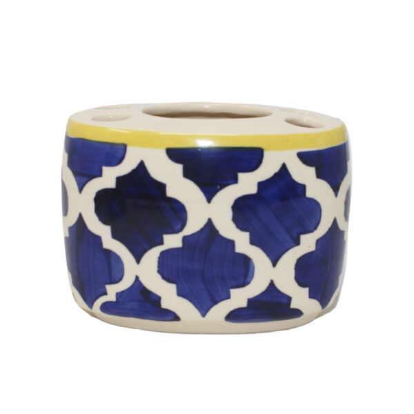 The Artisan Emporium Blue Moroccan Hand-painted Bathroom Accessory Set Of 3 Pieces-Toothbrush Holder