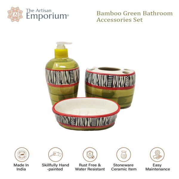 The Artisan Emporium Bamboo Green Hand-painted Bathroom Accessory Set Of 3 Pieces