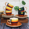 The Artisan Emporium Ceramic Hand-painted Boho Fiesta Tea Cup & Saucer Set of 6