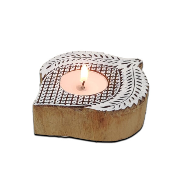 Leaf Shaped Wooden Block Handcrafted Tealight Candle Holder from The Artisan Emporium