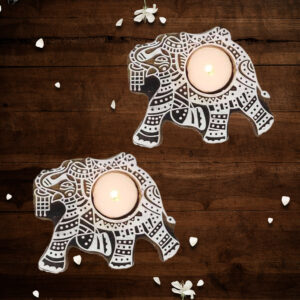 Elephant Shaped Wooden Block Handcrafted Tealight Candle Holder from The Artisan Emporium