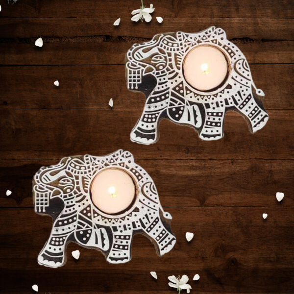 Elephant Shaped Wooden Block Handcrafted Tealight Candle Holder from The Artisan Emporium
