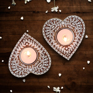 Heart Shaped Wooden Block Handcrafted Tealight Candle Holder from The Artisan Emporium