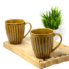 The Artisan Emporium Ceramic Rustic Tan Yellow Grooved Mugs Set Of 2