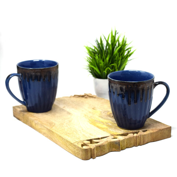The Artisan Emporium Ceramic Midnight Blue Grooved Mugs Set Of 2