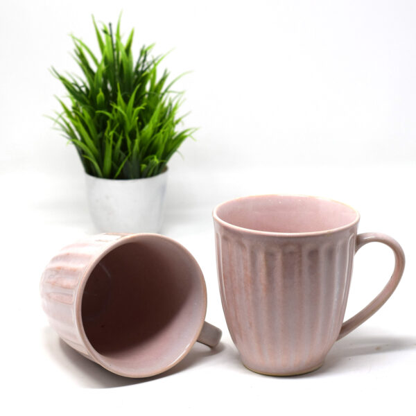 The Artisan Emporium Ceramic Flamingo Pink Grooved Mugs Set Of 2