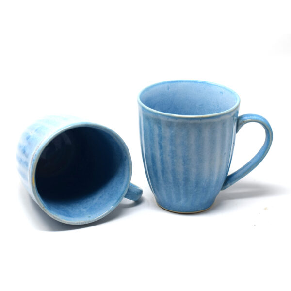 The Artisan Emporium Ceramic Icy Blue Grooved Mugs Set Of 2