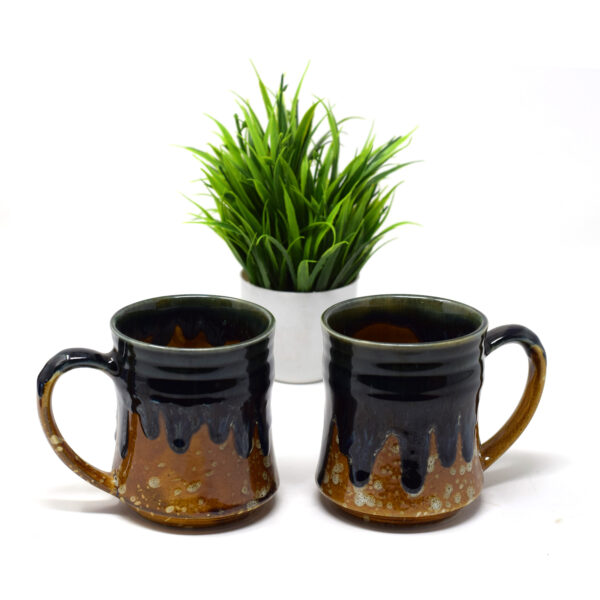 The Artisan Emporium Ceramic Earthy Brown Drip Mugs Set Of 2