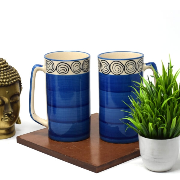 The Artisan Emporium Ceramic Hand-painted Blue Swirl Jumbo Beer Mugs Set Of 2