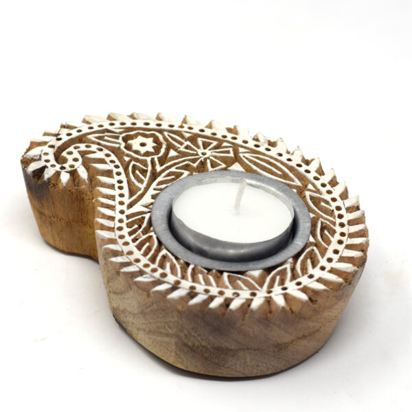 Paisley Wooden Block Handcrafted Tealight Candle Holder from The Artisan Emporium