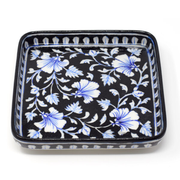 The Artisan Emporium Blue Pottery Handcrafted Tray-Black Color