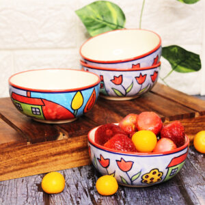 Exotic Panorama Hut Small Ceramic Katori Bowls Set Of 4 - The Artisan Emporium