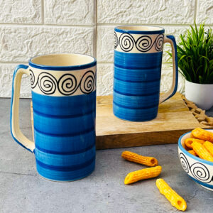 Blue Swirl Ceramic Beer & Milk Mugs Set Of 2 - The Artisan Emporium