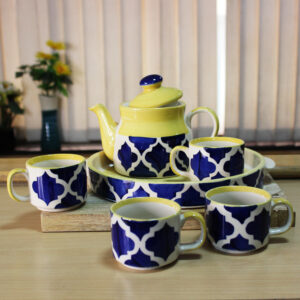 The Artisan Emporium Blue Moroccan Ceramic Hand-painted Tea Set Of 1 Kettle, 1 Tray & 4 Tea Cups