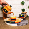 The Artisan Emporium Boho Fiesta Ceramic Hand-painted Tea Set Of 1 Kettle, 1 Tray & 2 Tea Cups