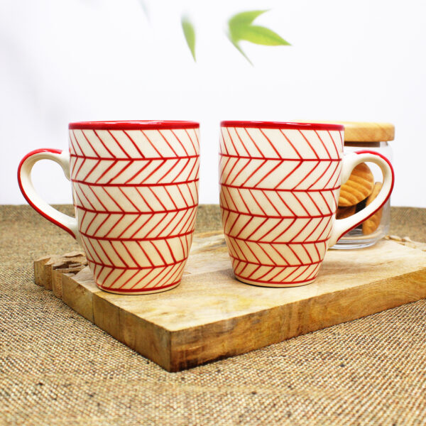The Artisan Emporium Ceramic Hand-painted Red Chevron Mugs Set Of 2