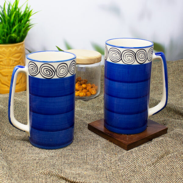 The Artisan Emporium Ceramic Hand-painted Blue Swirl Jumbo Beer Mugs Set Of 2