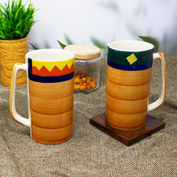 The Artisan Emporium Ceramic Hand-painted Boho Fiesta Jumbo Beer Mugs Set Of 2