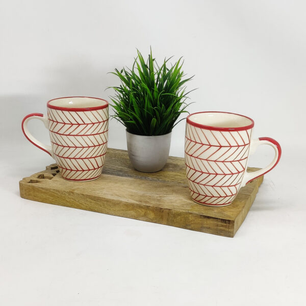 The Artisan Emporium Ceramic Hand-painted Red Chevron Mugs Set Of 2