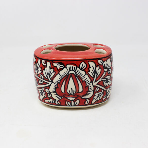 The Artisan Emporium Red Mughal Hand-painted Bathroom Accessory Set Of 3 Pieces-Toothbrush Holder