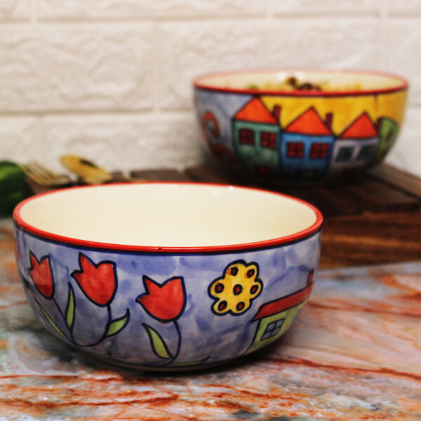 The Artisan Emporium Exotic Panorama Hand-painted Serving Bowls Set Of 2 Large