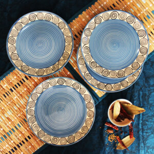 Blue Swirl Ceramic Dinner Plates Set Of 4 - The Artisan Emporium