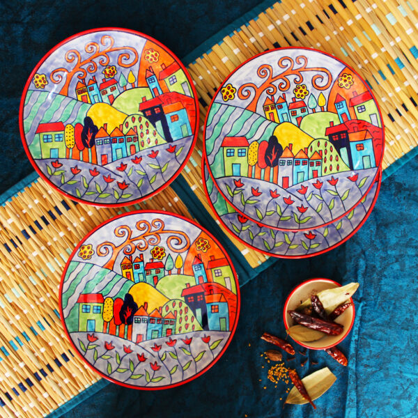 Exotic Panorama Ceramic Dinner Plates Set Of 4 - The Artisan Emporium