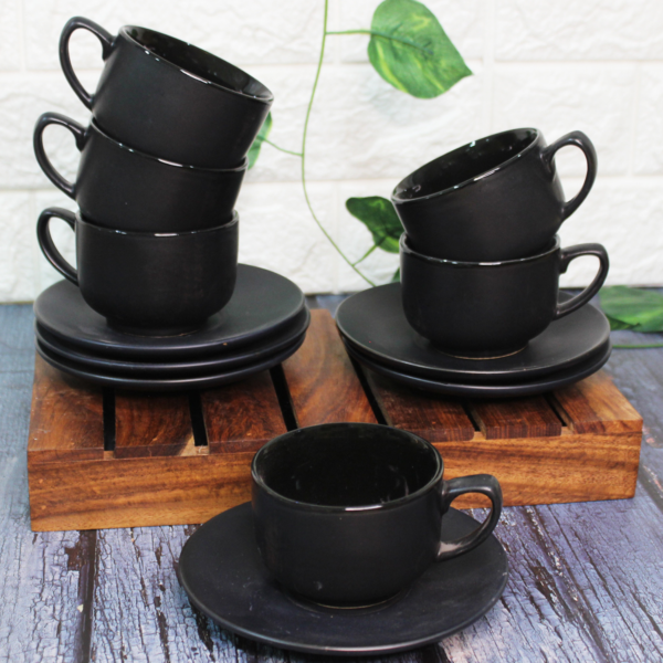 The Artisan Emporium Ceramic Black Matte Finish Tea Cup & Saucer Set of 6