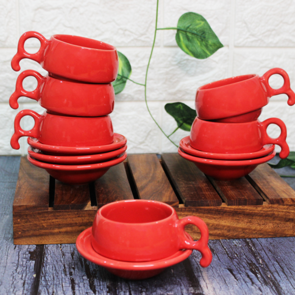 The Artisan Emporium Ceramic Peppy Red Tea Cup & Saucer Set of 6
