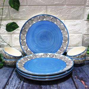 blue swirl hand painted dinner set of 8 pieces