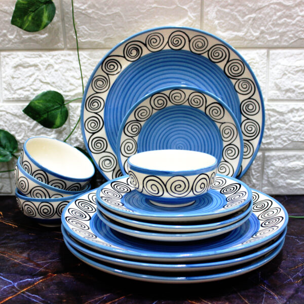 blue swirl hand painted dinner set of 12 pieces