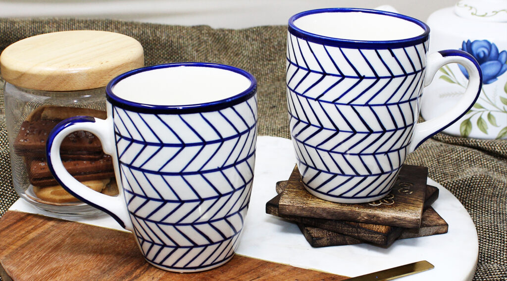 Indigo Chevron Ceramic Coffee Mugs - TAE
