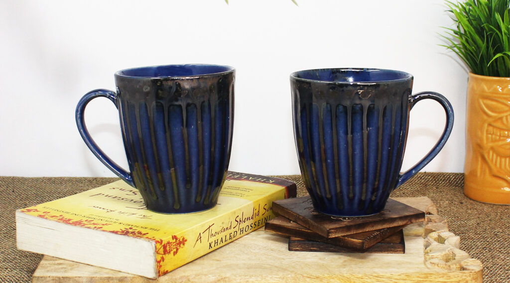 Midnight Blue Drip Ceramic Coffee Mugs - TAE