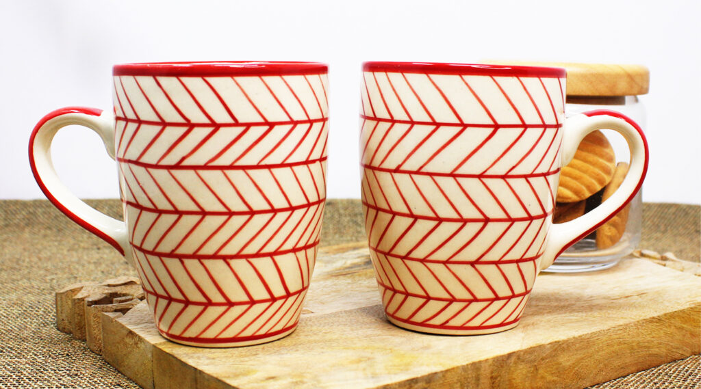 Red Chevron Ceramic Coffee Mugs - TAE
