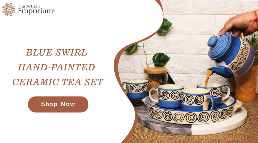 The Artisan Emporium Blue Swirl Hand-painted Ceramic Tea Set