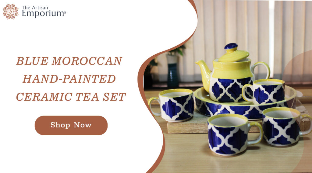 The Artisan Emporium Blue Moroccan Hand-painted Ceramic Tea Set