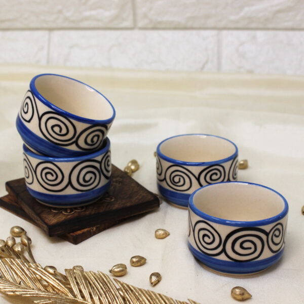 Blue Swirl ceramic Chutney Bowls Set Of 4 - The Artisan Emporium
