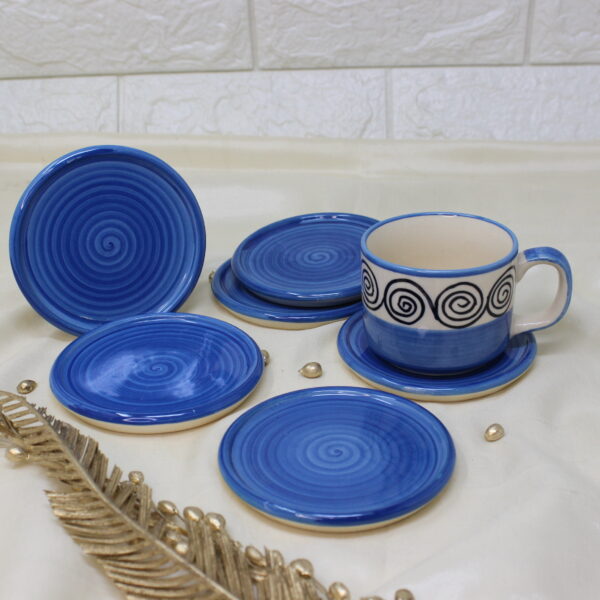 Blue Swirl Ceramic Coasters Set Of 6 - The Artisan Emporium