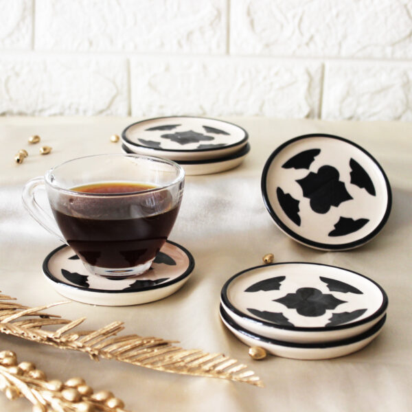 Black Moroccan Ceramic Coasters Set Of 6 - The Artisan Emporium