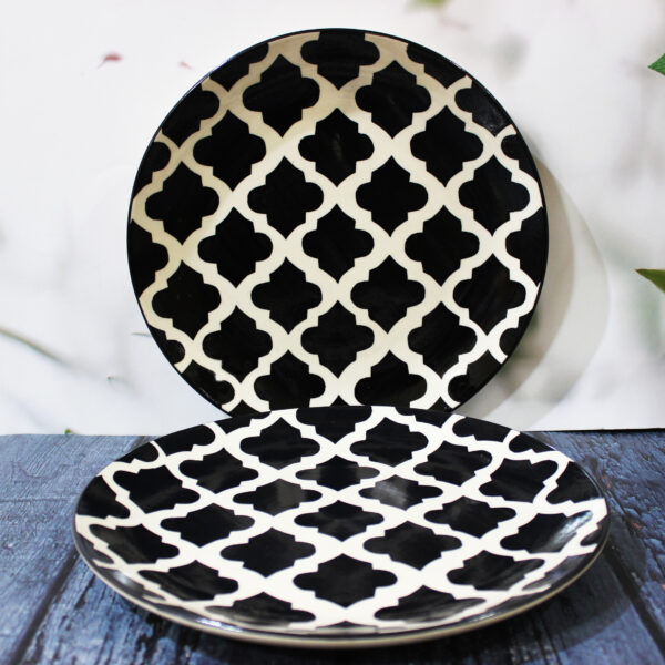 Black Moroccan Ceramic Dinner Plates Set Of 2 - The Artisan Emporium