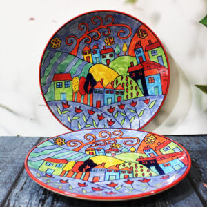 Exotic Panorama Ceramic Dinner Plates Set Of 2 - The Artisan Emporium