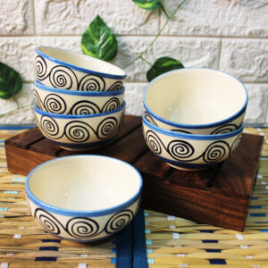 Blue Swirl Small Ceramic Katori Bowls Set Of 6 - The Artisan Emporium