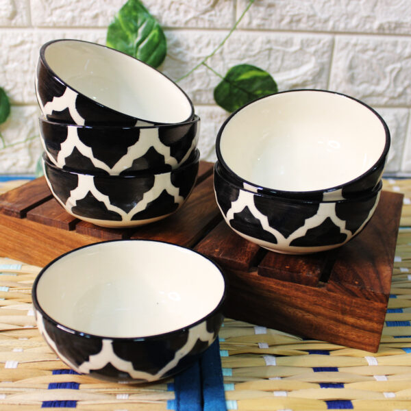 Black Moroccan ceramic serving bowls set of 6 - The Artisan Emporium